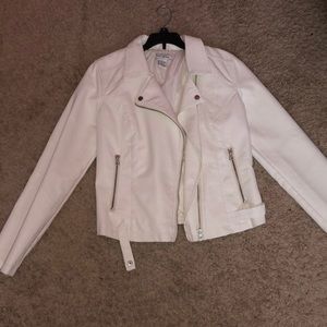 White faux leather moto jacket